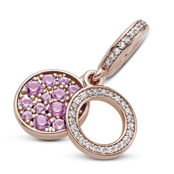 Sparkling Pink Disc Double Dangle Charms Pandora CA