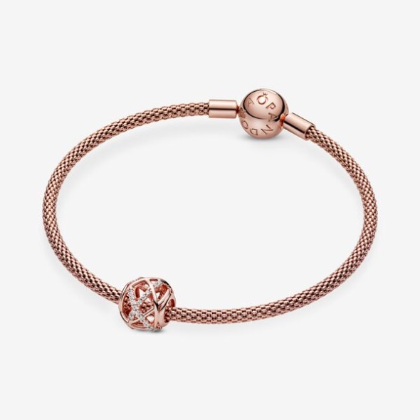 Sparkling Polished Lines Charm Pandora CA Rose Gold Plated