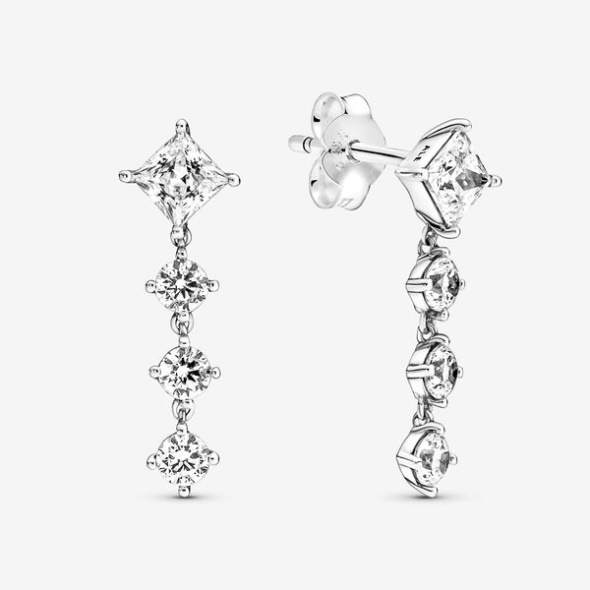 Sparkling Round Square Drop Earrings Pandora CA