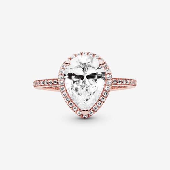 Sparkling Teardrop Halo Ring Pandora CA Rose Gold Plated