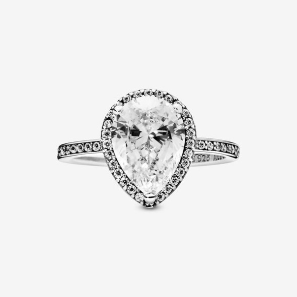 Sparkling Teardrop Halo Ring Pandora CA Sterling Silver