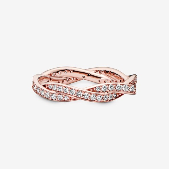 Sparkling Twisted Lines Ring Pandora CA Rose Gold Plated
