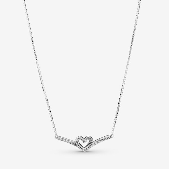 Sparkling Wishbone Heart Collier Necklace Pandora CA
