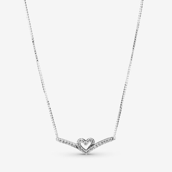 Sparkling Wishbone Heart Necklace Pandora CA