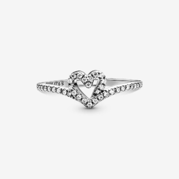 Sparkling Wishbone Heart Pandora CA Ring
