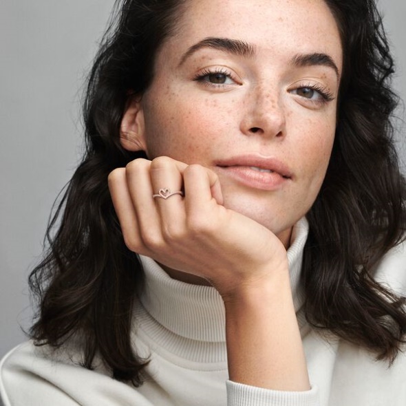 Sparkling Wishbone Heart Ring Pandora CA Rose Gold Plated