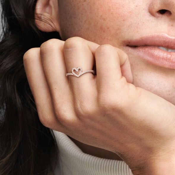 Sparkling Wishbone Heart Ring Pandora CA Rose Gold Plated