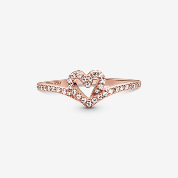 Sparkling Wishbone Heart Ring Pandora CA Rose Gold Plated