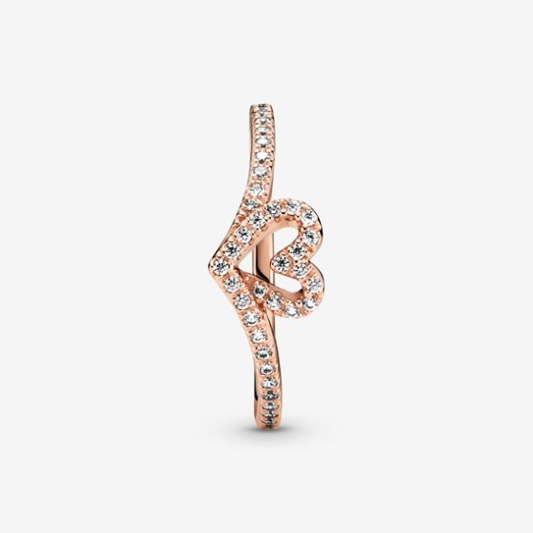 Sparkling Wishbone Heart Ring Pandora CA Rose Gold Plated