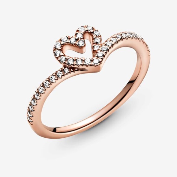 Sparkling Wishbone Heart Ring Pandora CA Rose Gold Plated