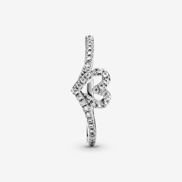 Sparkling Wishbone Heart Ring Pandora CA Sterling Silver