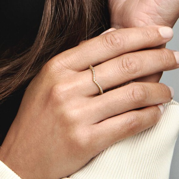 Sparkling Wishbone Ring Pandora CA Gold Plated