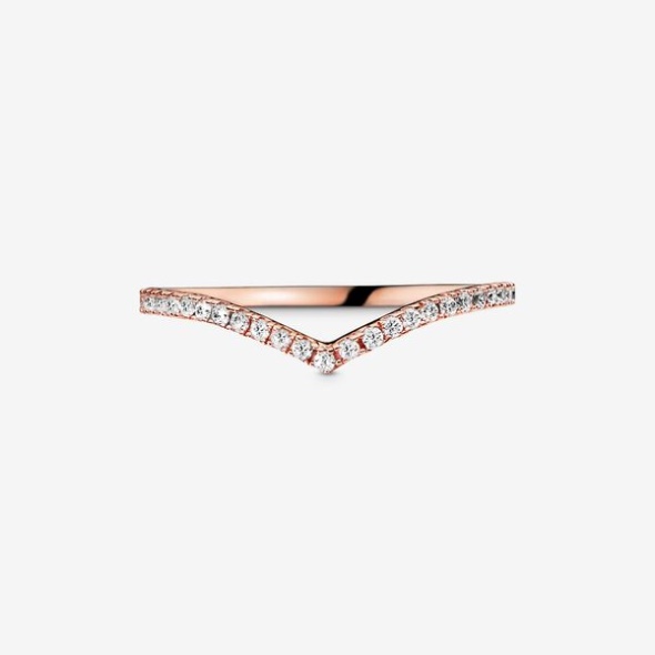 Sparkling Wishbone Ring Pandora CA Rose Gold Plated