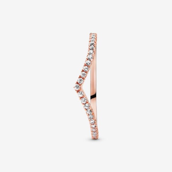Sparkling Wishbone Ring Pandora CA Rose Gold Plated