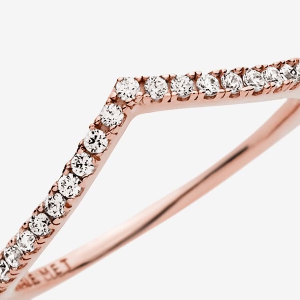 Sparkling Wishbone Ring Pandora CA Rose Gold Plated