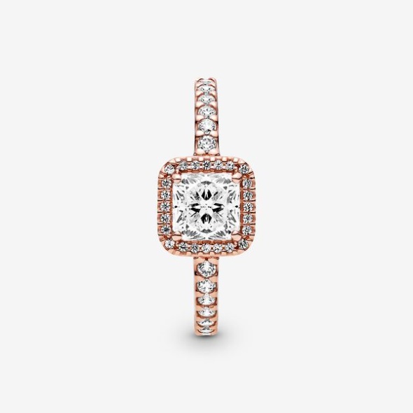 Square Sparkle Halo Ring Pandora CA Rose Gold Plated