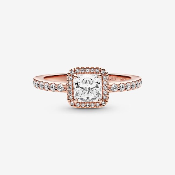 Square Sparkle Halo Ring Pandora CA Rose Gold Plated