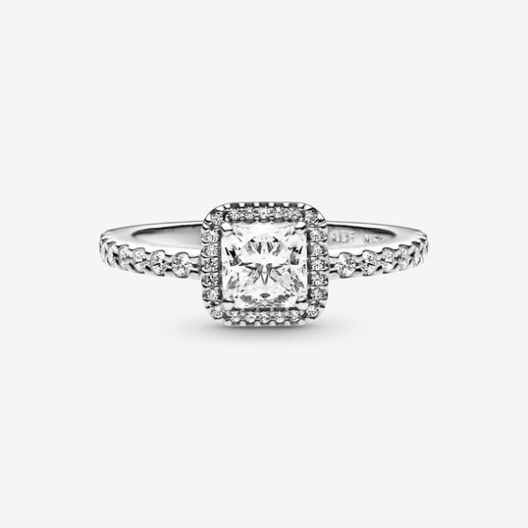 Square Sparkle Halo Ring Pandora CA Sterling Silver