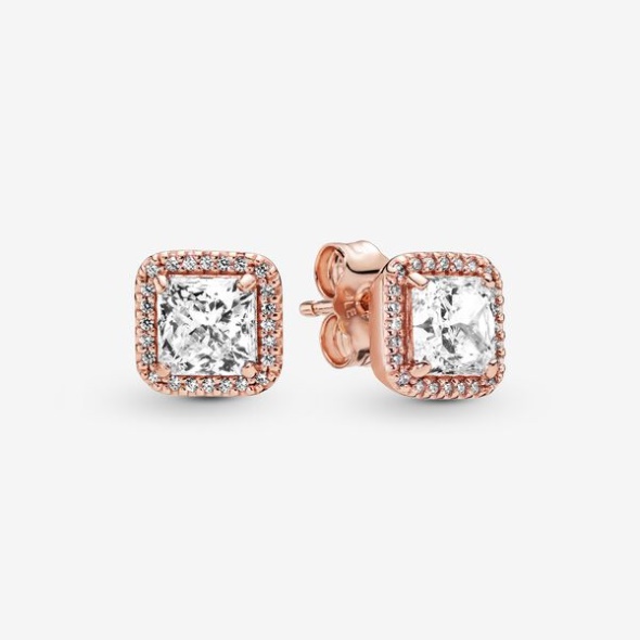 Square Sparkle Halo Stud Earrings Pandora CA Rose Gold Plated