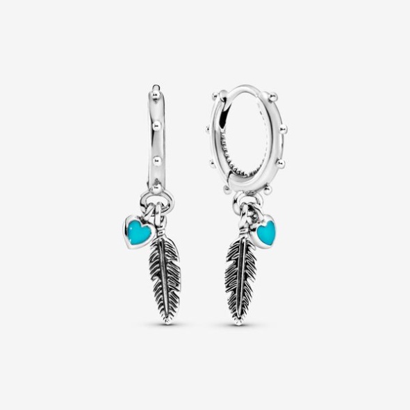 Turquoise Hearts And Feather Hoop Earrings Pandora CA