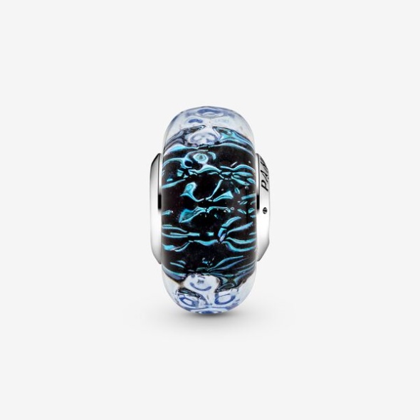 Wavy Dark Blue Murano Glass Ocean Charm Pandora CA