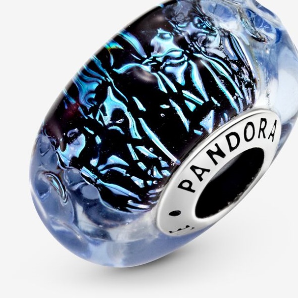 Wavy Dark Blue Murano Glass Ocean Charm Pandora CA
