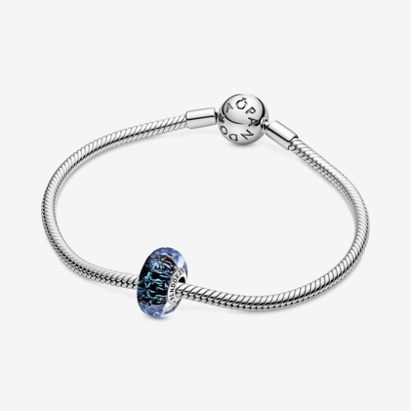 Wavy Dark Blue Murano Glass Ocean Charm Pandora CA