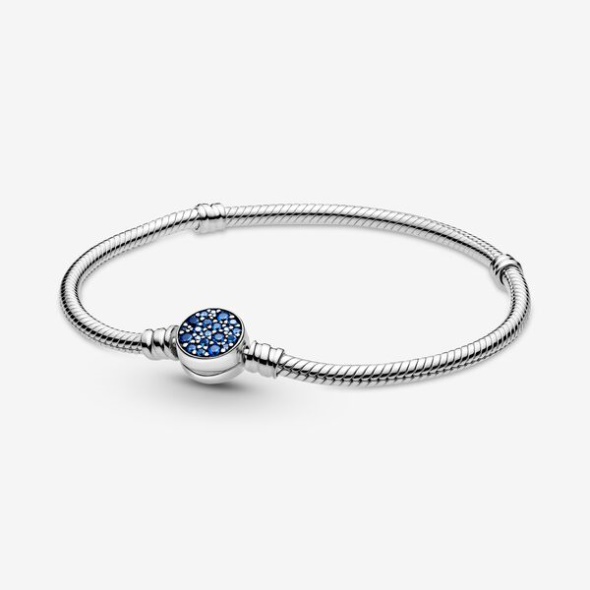 Pandora CA Moments Sparkling Blue Disc Clasp Snake Chain Bracelet
