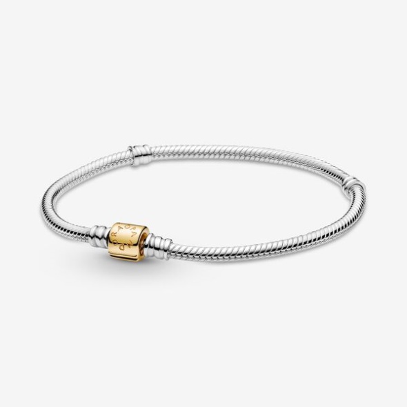Pandora CA Moments Two-Tone Barrel Clasp Snake Chain Bracelet Two-Tone