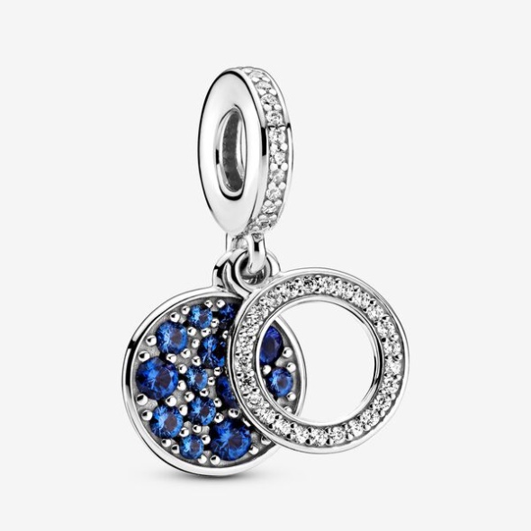 Sparkling Blue Disc Double Dangle Charm Pandora CA Sterling Silver