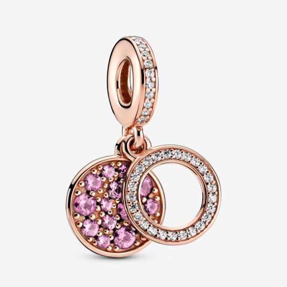 Sparkling Pink Disc Double Dangle Charm Pandora CA Rose Gold Plated