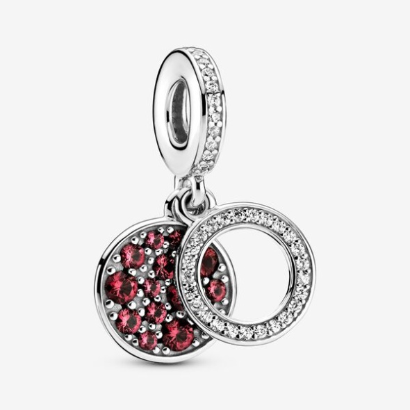 Sparkling Red Disc Double Dangle Charm Pandora CA Sterling Silver
