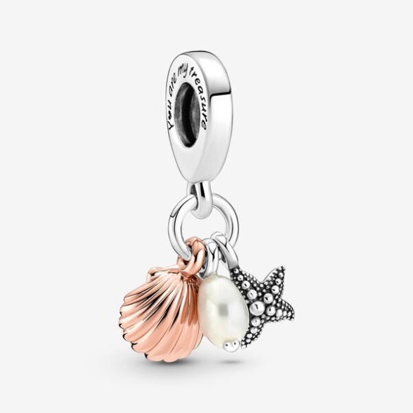 Treated Freshwater Cultured Pearl Starfish Shell Triple Dangle Charm Pandora CA