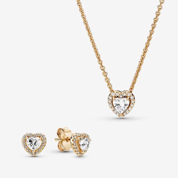 Elevated Hearts Of Gold Necklace And Earring Set Pandora CA