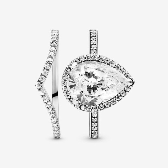 Teardrop Halo And Wishbone Stacking Ring Set Pandora CA