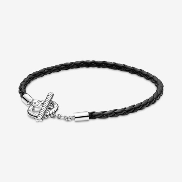 Pandora CA Moments Braided Leather T-Bar Bracelet