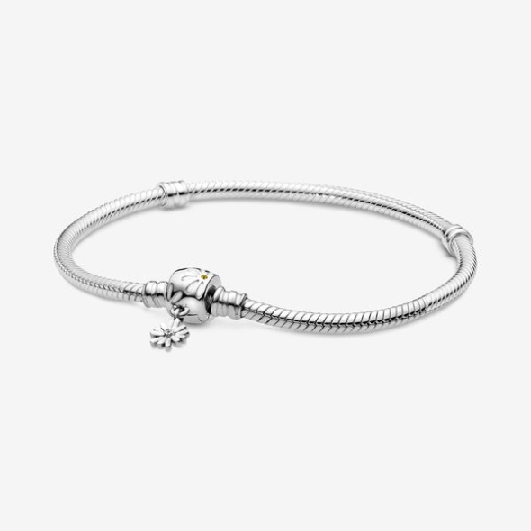 Pandora CA Moments Daisy Flower Clasp Snake Chain Bracelet