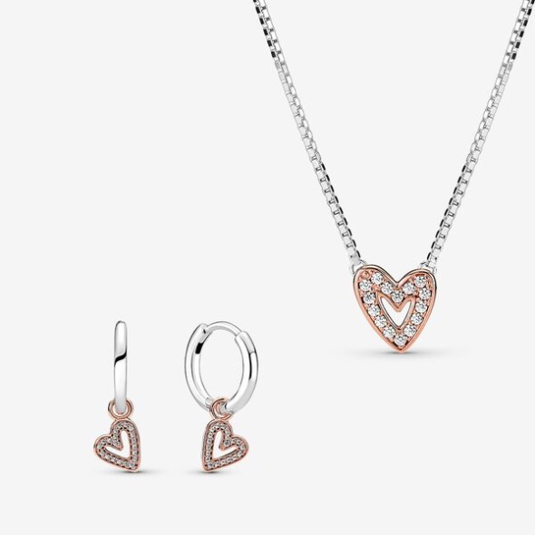 Freehand Heart Necklace And Earring Set Pandora CA