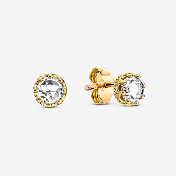 Clear Sparkling Crown Stud Earrings Pandora CA Gold Plated