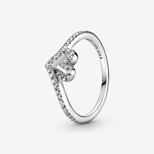 Sparkling Wishbone Heart Ring Pandora CA Sterling Silver