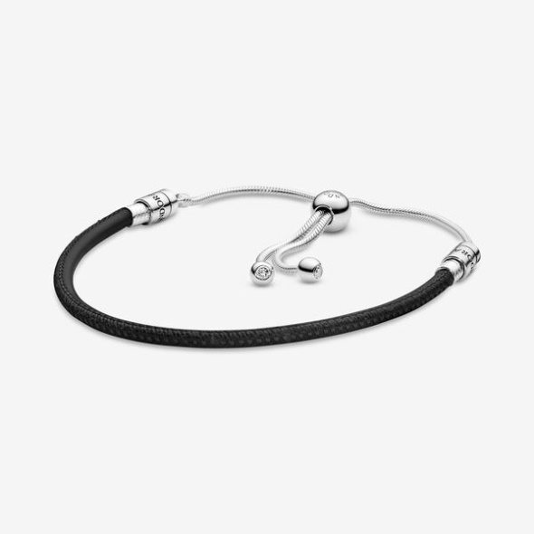 Pandora CA Moments Black Leather Slider Bracelet