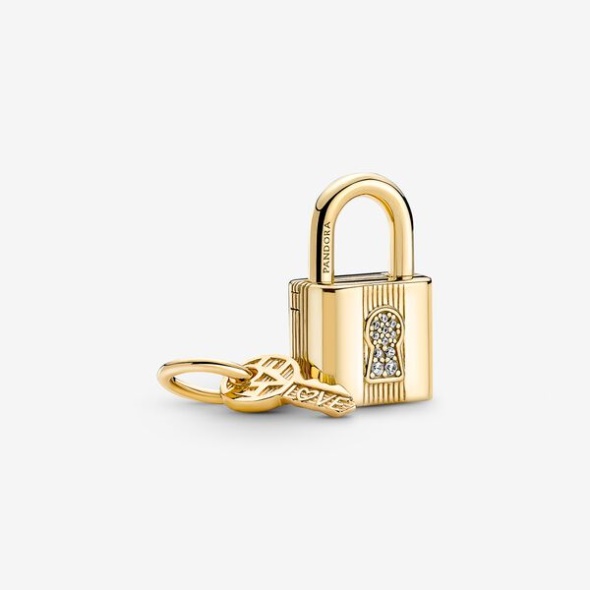 Padlock Key Dangle Charm Pandora CA Gold Plated