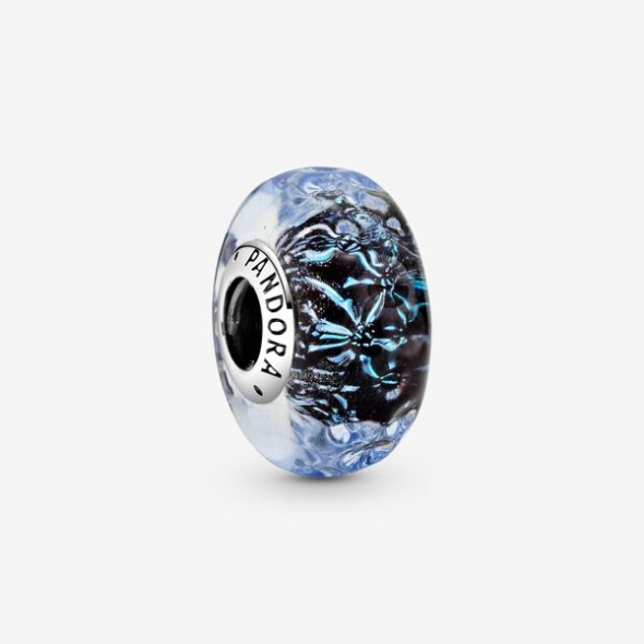 Wavy Dark Blue Murano Glass Ocean Charm Pandora CA