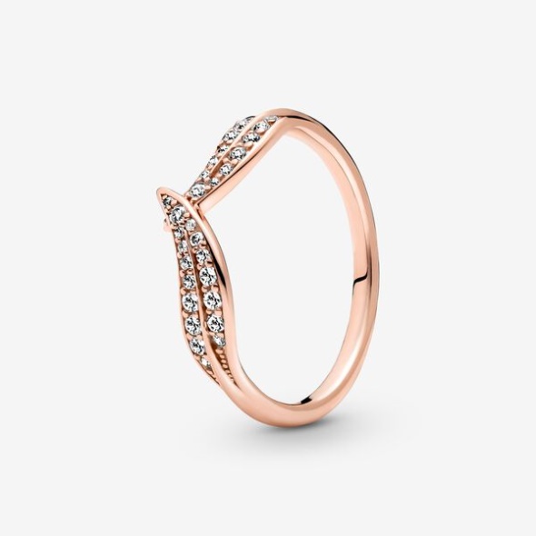 Sparkling Leaves Ring Pandora CA Rose Gold Plated