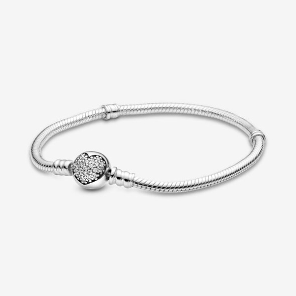 Pandora CA Moments Sparkling Heart Clasp Snake Chain Bracelet