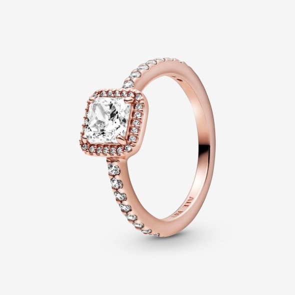 Square Sparkle Halo Ring Pandora CA Rose Gold Plated