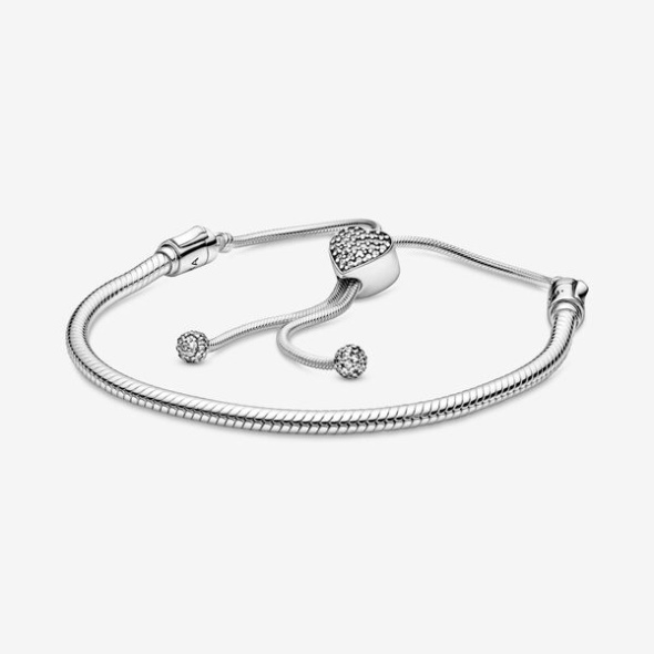 Pandora CA Moments Pave Heart Clasp Snake Chain Slider Bracelet