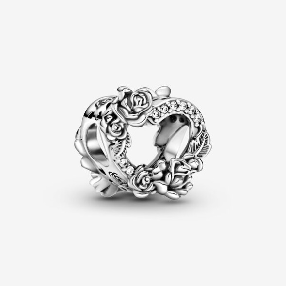Open Heart Rose Flowers Charm Pandora CA