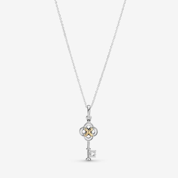 Two-Tone Key Flower Necklace-Final Sale Pandora CA