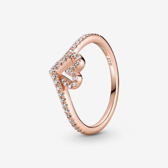 Sparkling Wishbone Heart Ring Pandora CA Rose Gold Plated